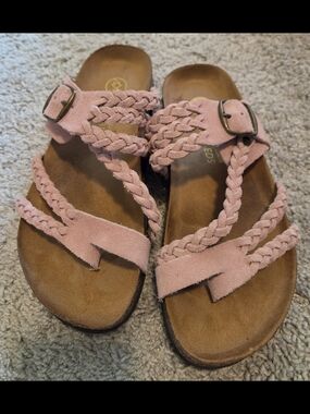 White Mountain Women’s Braided Pink Suede Slide Sandals White Mountain Footbeds
